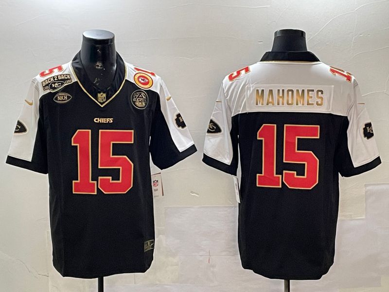 Men Kansas City Chiefs #15 Mahomes Black Thanksgiving three generations 2025 Nike Vapor Limited NFL Jersey style 1